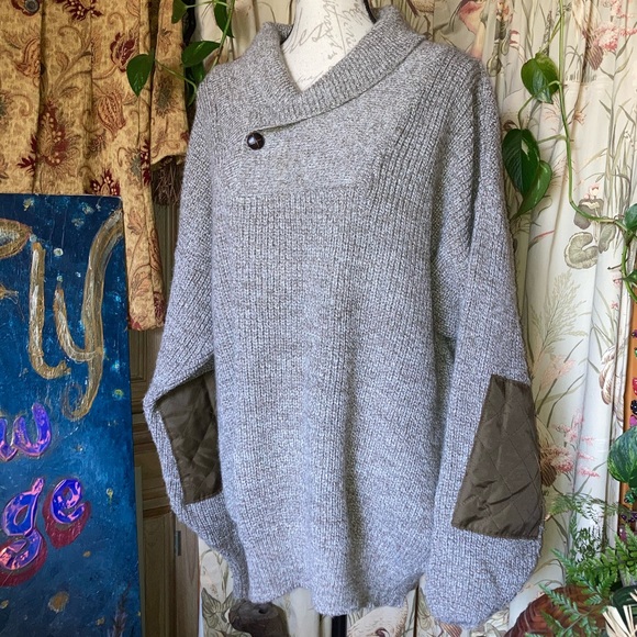 Vintage 80s LL Bean Men’s Elbow Patch Collared Wool Blend Sweater Large - Picture 3 of 10